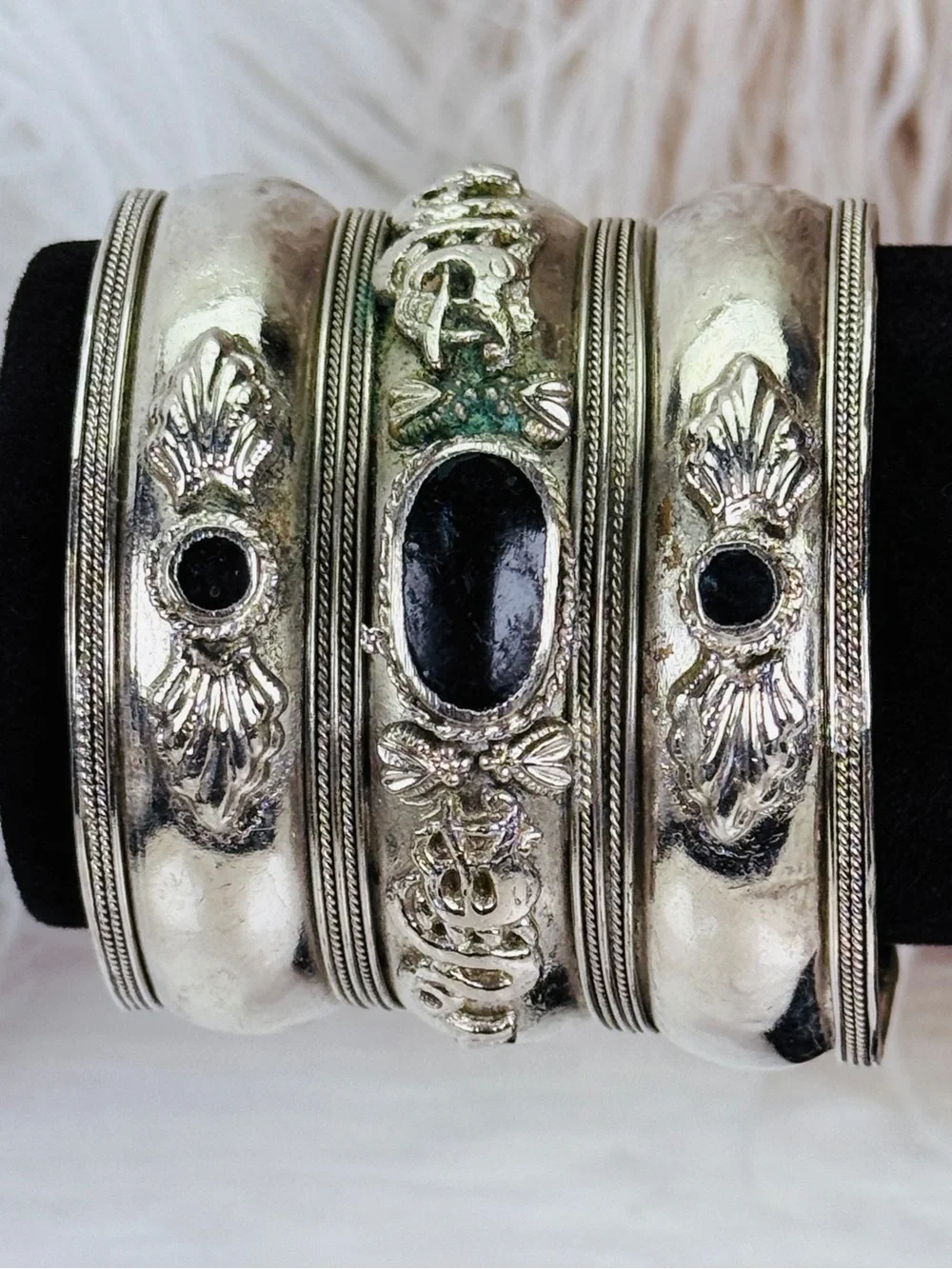 Bohemian chic, aged Silvertone, large, wide band, cuff bracelet